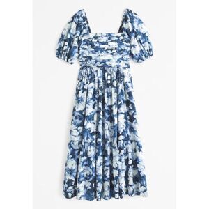 Abercrombie Dress Midi Blue XXL Emerson Floral Poplin Sleeve Smocked NEW w/ tag